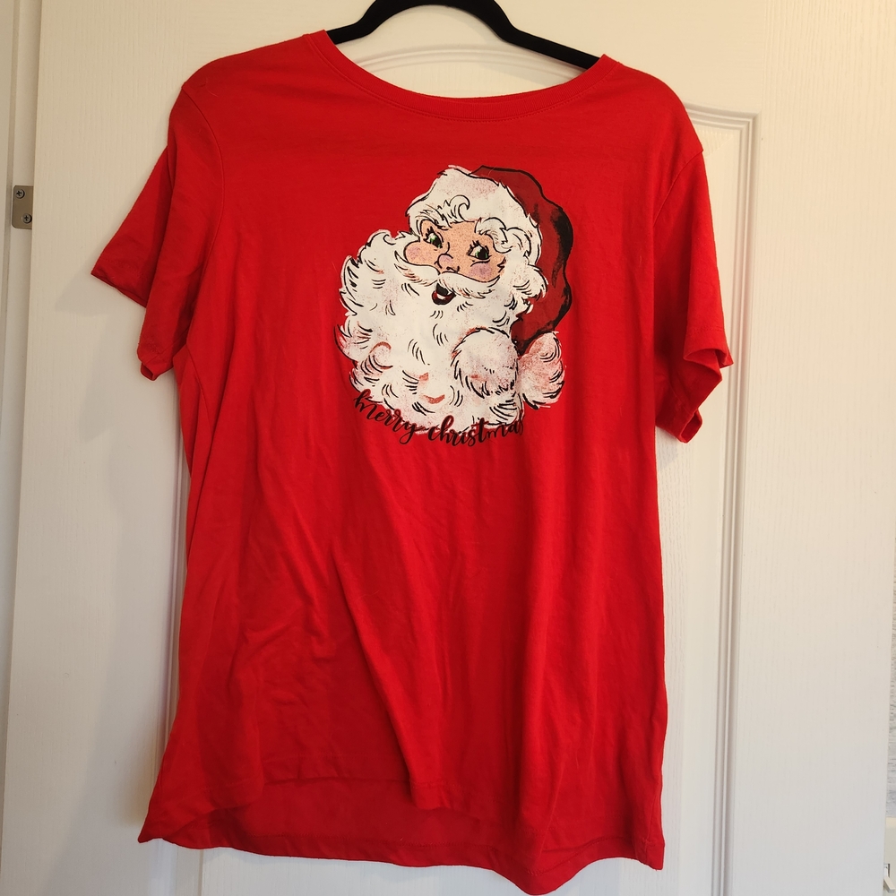Holiday Time Red Santa Short Sleeve Tee Size L Euc